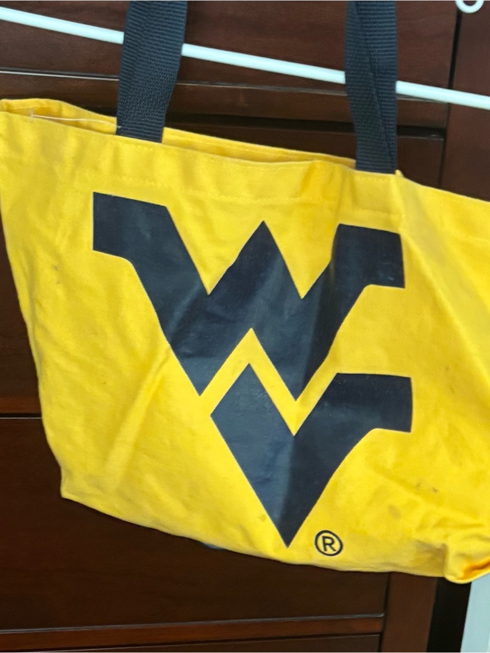 Yellow Canvas Tote with Navy West Virginia Logo